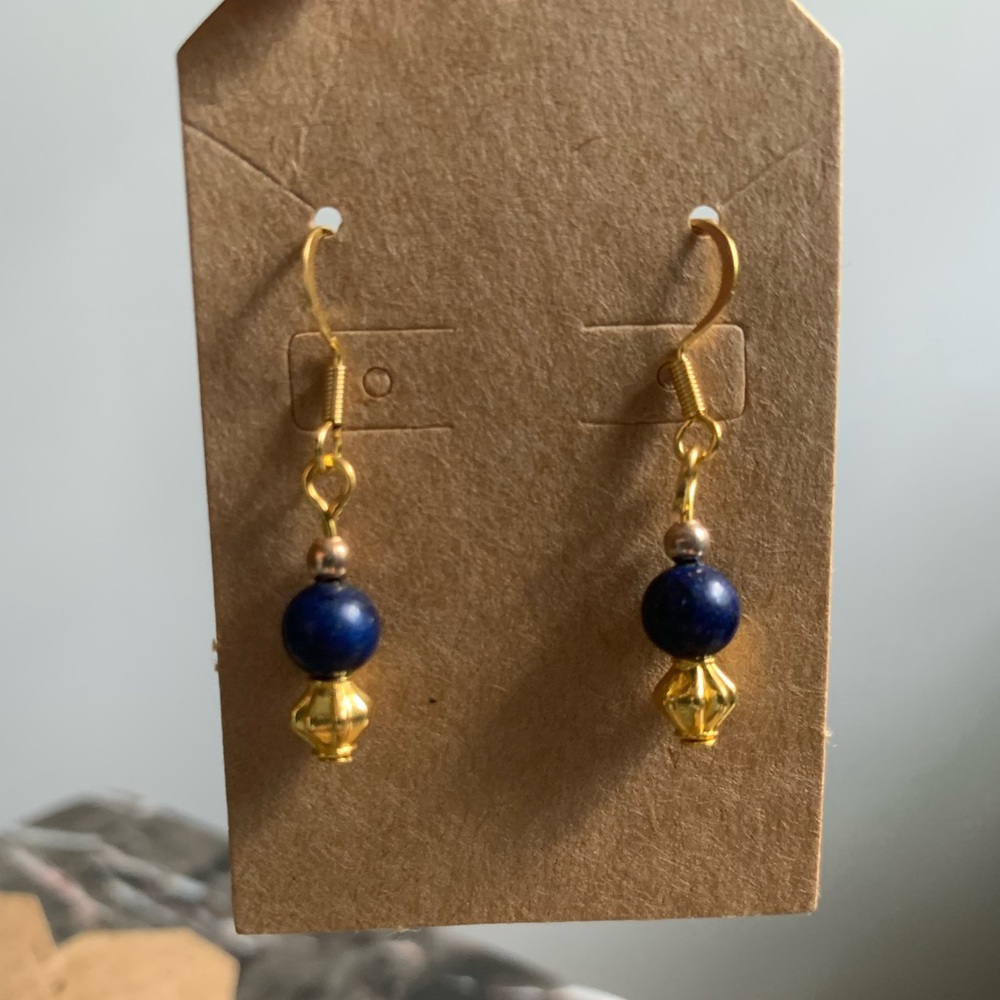 4A. Handmade Natural Lapis Beaded Earrings